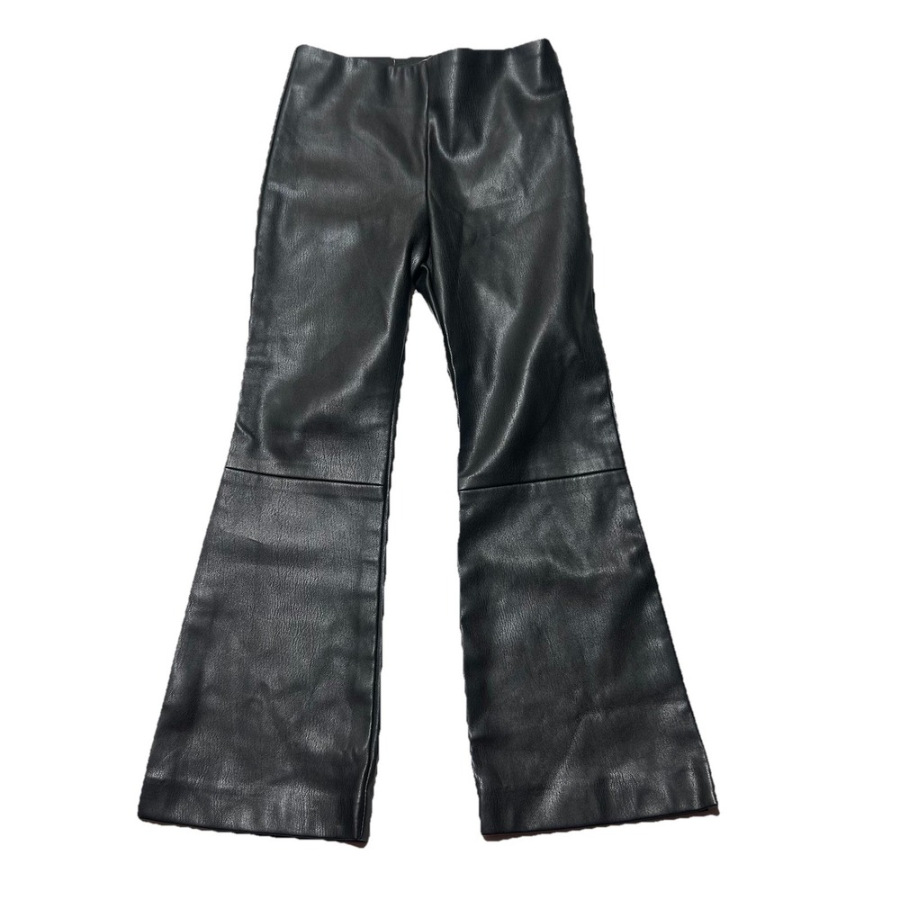 Zara Black Faux Leather Pants‎ Flare Leg Girls 7 Side Zipper